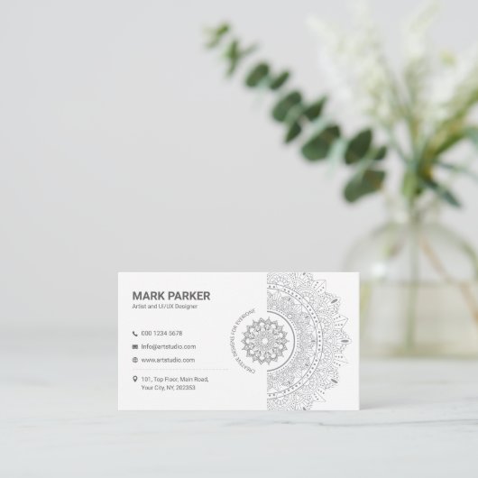 Elegant Mandala Art Studio White Creative Visitenkarte (Stehend Vorderseite)