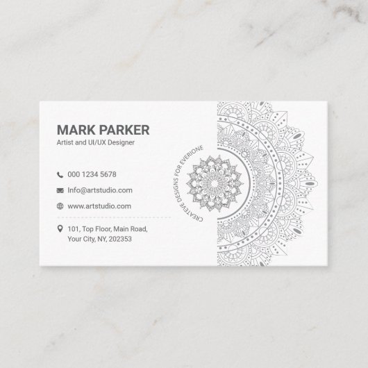 Elegant Mandala Art Studio White Creative Visitenkarte (Vorderseite)