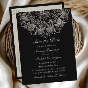 Elegant Mandala Boho Black Save the Date Wedding Einladungspostkarte