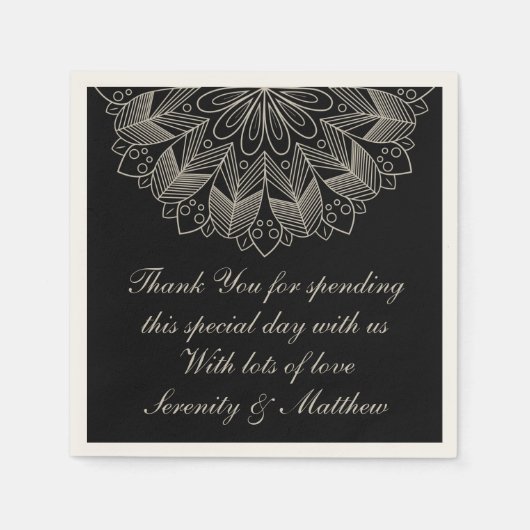Elegant Mandala Boho Chic Indian Black Wedding Serviette (Vorderseite)