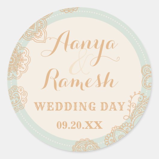 Elegant Mandala Dotted Circle Mehndi Wedding Runder Aufkleber (Vorderseite)