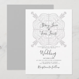 Elegant Mandala Gray White Hand Drawn Einladung