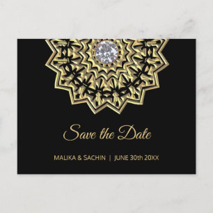 Elegant Mandala Indian Black Wedding SPAREN DAS DA Ankündigungspostkarte