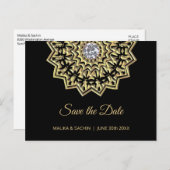 Elegant Mandala Indian Black Wedding SPAREN DAS DA Ankündigungspostkarte (Vorne/Hinten)