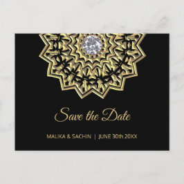 Elegant Mandala Indian Black Wedding SPAREN DAS DA Ankündigungspostkarte