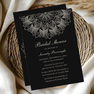 Elegant Mandala Indian Boho Black Brautparty Einladung