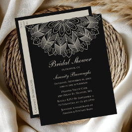 Elegant Mandala Indian Boho Black Brautparty Einladungspostkarte