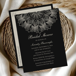 Elegant Mandala Indian Boho Black Brautparty Einladungspostkarte