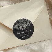 Elegant Mandala Indian Boho Black Bridal Shower Runder Aufkleber