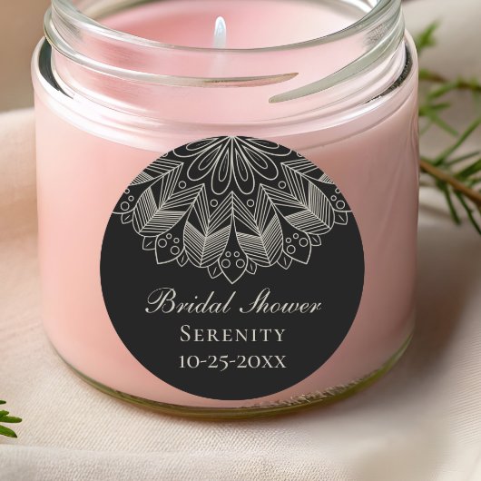 Elegant Mandala Indian Boho Black Bridal Shower Runder Aufkleber