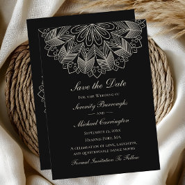 Elegant Mandala Indian Boho Black Save the Date Ankündigung