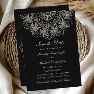 Elegant Mandala Indian Boho Black Save the Date Ankündigung