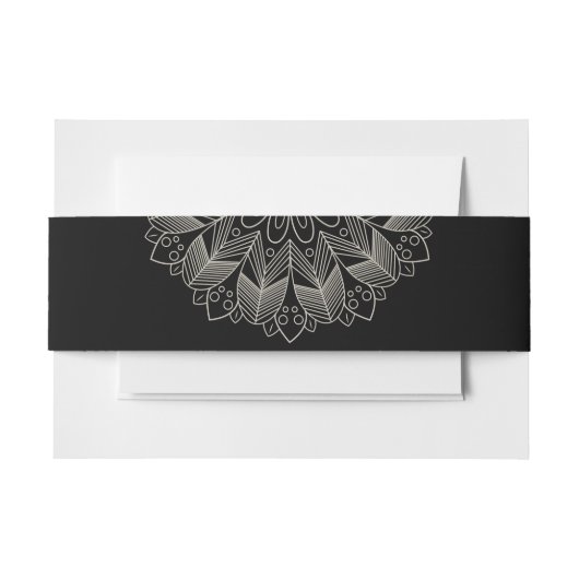Elegant Mandala Indian Boho Chic Black Wedding Einladungsbanderole (Vorderseite Beispiel)