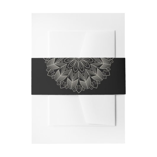 Elegant Mandala Indian Boho Chic Black Wedding Einladungsbanderole (Vorderseite Beispiel)