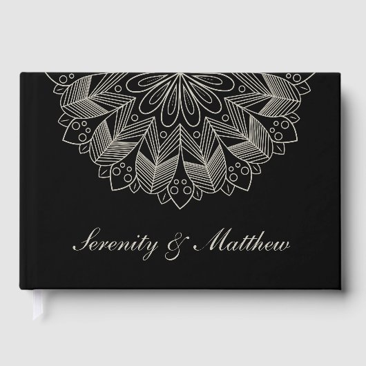 Elegant Mandala Indian Boho Chic Black Wedding Gästebuch (Vorderseite)