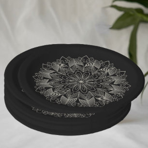 Elegant Mandala Indian Boho Chic Black Wedding Pappteller