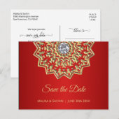 Elegant Mandala Indian RED Wedding SAVE THE DATE Ankündigungspostkarte (Vorne/Hinten)