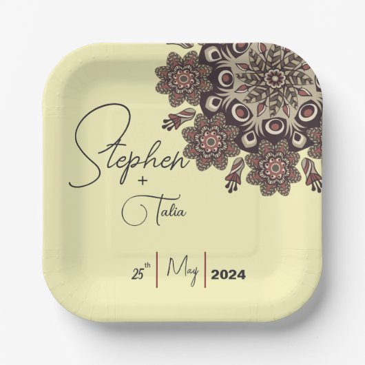 Elegant Mandala-Inspiriert Hochzeit Pappteller (Vorderseite)