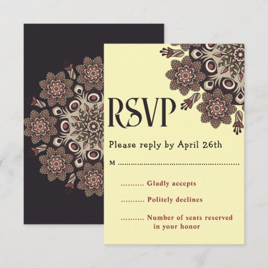 elegant Mandala RSVP Karte (Vorne/Hinten)