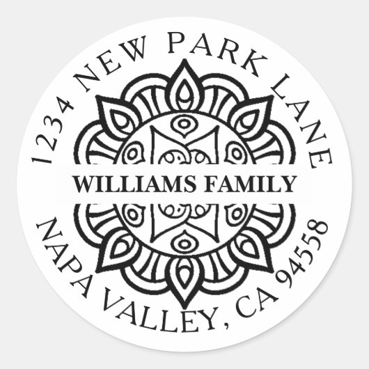 Elegant Mandala Rücksendeadresse Stickers (Vorderseite)