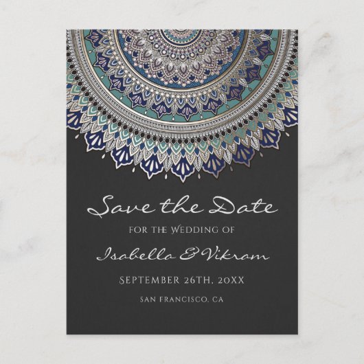 Elegant Mandala Wedding Save the Date Postcards Ankündigungspostkarte (Vorderseite)