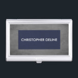 Elegant Manly Texture Gray Blue Rectangle Visitenkarten Etui<br><div class="desc">Eleganter Visitenkartenhalter mit grauem Hintergrund und dunkelblauem Rechteck. Sie können Ihr Monogramm oder Ihren Namen hinzufügen.</div>