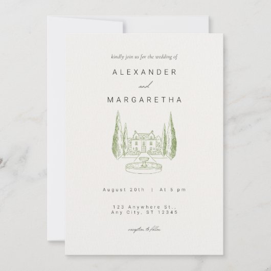 Elegant Manor Hochzeit Einladung (Vorderseite)