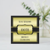 Elegant Man's Gold & Black 100. Geburtstag Einladung (Stehend Vorderseite)