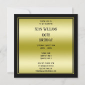 Elegant Man's Gold & Black 100. Geburtstag Einladung (Rückseite)