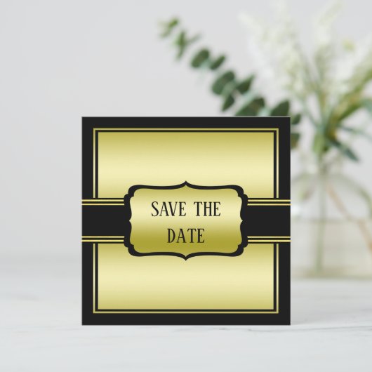 Elegant Man's Gold & Black Birthday Save The Date (Stehend Vorderseite)