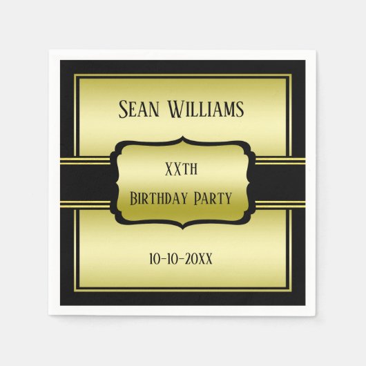 Elegant Man's Gold & Black Birthday Serviette (Vorderseite)