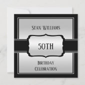 Elegant Man's Silver & Black 50. Geburtstag Einladung (Vorderseite)