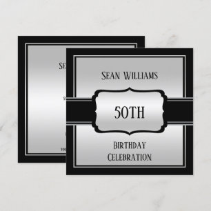 Elegant Man's Silver & Black 50. Geburtstag Einladung