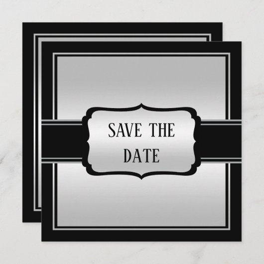 Elegant Man's Silver & Black Birthday Save The Date (Vorne/Hinten)