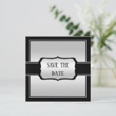 Elegant Man's Silver & Black Birthday Save The Date (Stehend Vorderseite)