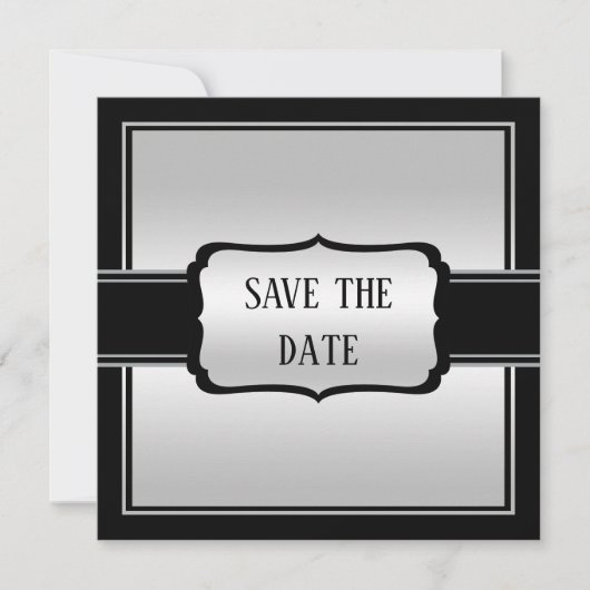 Elegant Man's Silver & Black Birthday Save The Date (Vorderseite)