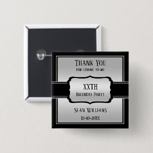 Elegant Man's Silver & Black Birthday Vielen Dank Button