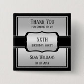 Elegant Man's Silver & Black Birthday Vielen Dank Button (Vorderseite)