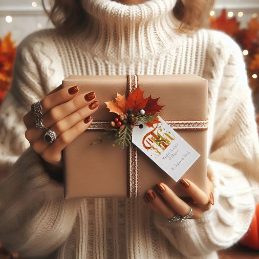 Elegant Manuscript Thanks Autumn Fall Foliage Geschenkanhänger