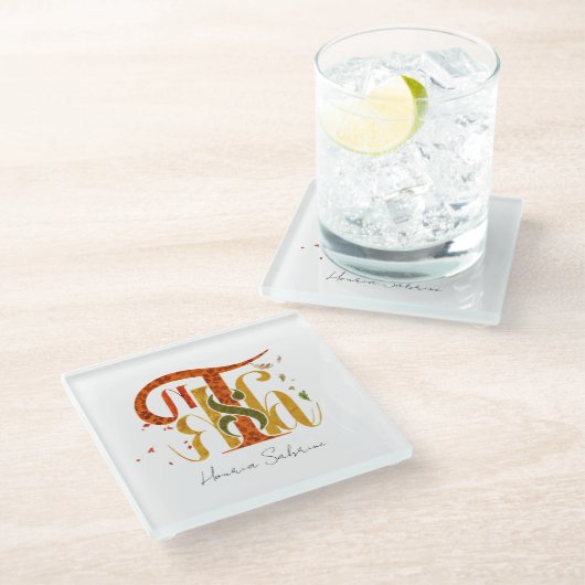 Elegant Manuscript Thanks Autumn Fall Foliage Glasuntersetzer (Schrägansicht)