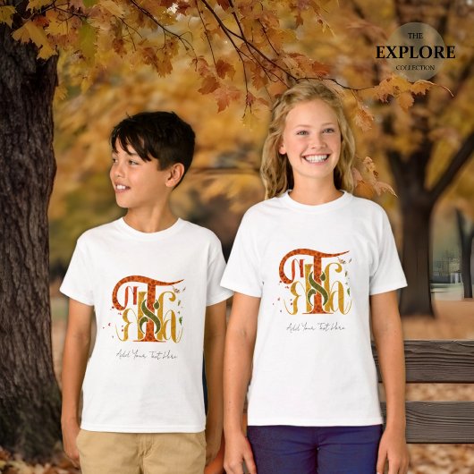 Elegant Manuscript Thanks Autumn Fall Foliage Kids T-Shirt