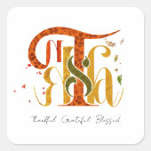 Elegant Manuscript Thanks Autumn Fall Foliage Quadratischer Aufkleber (Vorderseite)