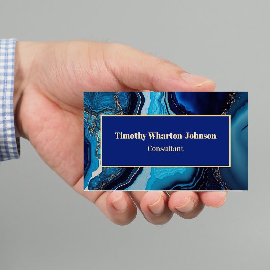 Elegant Marble Agate Dark Blue Gold Swirl Visitenkarte