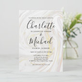 Elegant Marble Agate Signature Script Wedding Einladung (Stehend Vorderseite)