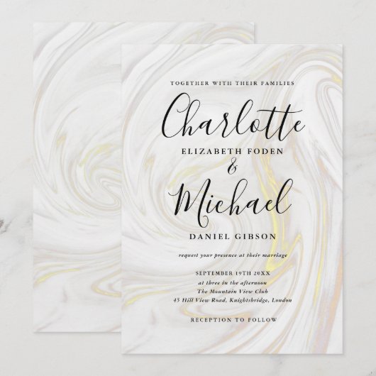 Elegant Marble Agate Signature Script Wedding Einladung (Vorne/Hinten)