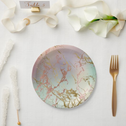 Elegant Marble | Beige Minze Sage Green Rose Gold Pappteller (Hochzeit)
