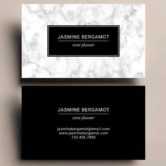 Elegant Marble Black and White Event Planner Visitenkarte
