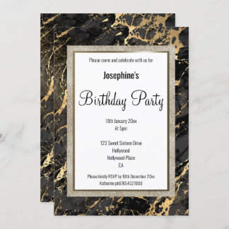ELEGANT MARBLE BLACK GOLD DESIGN GEBURTSTAG EINLADUNG