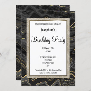 ELEGANT MARBLE BLACK GOLD PATTERN GEBURTSTAG EINLADUNG