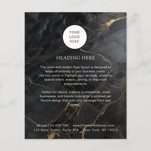 Elegant Marble Black-Gold Salon Qr Code & Logo Flyer (Vorne)